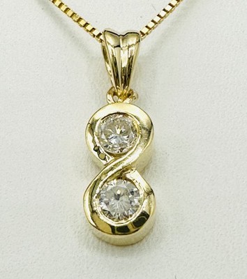 14 Kt Gelbgold zwei Diamanten Anhänger 18 Zoll Kette 0,28 ctw # 2492
