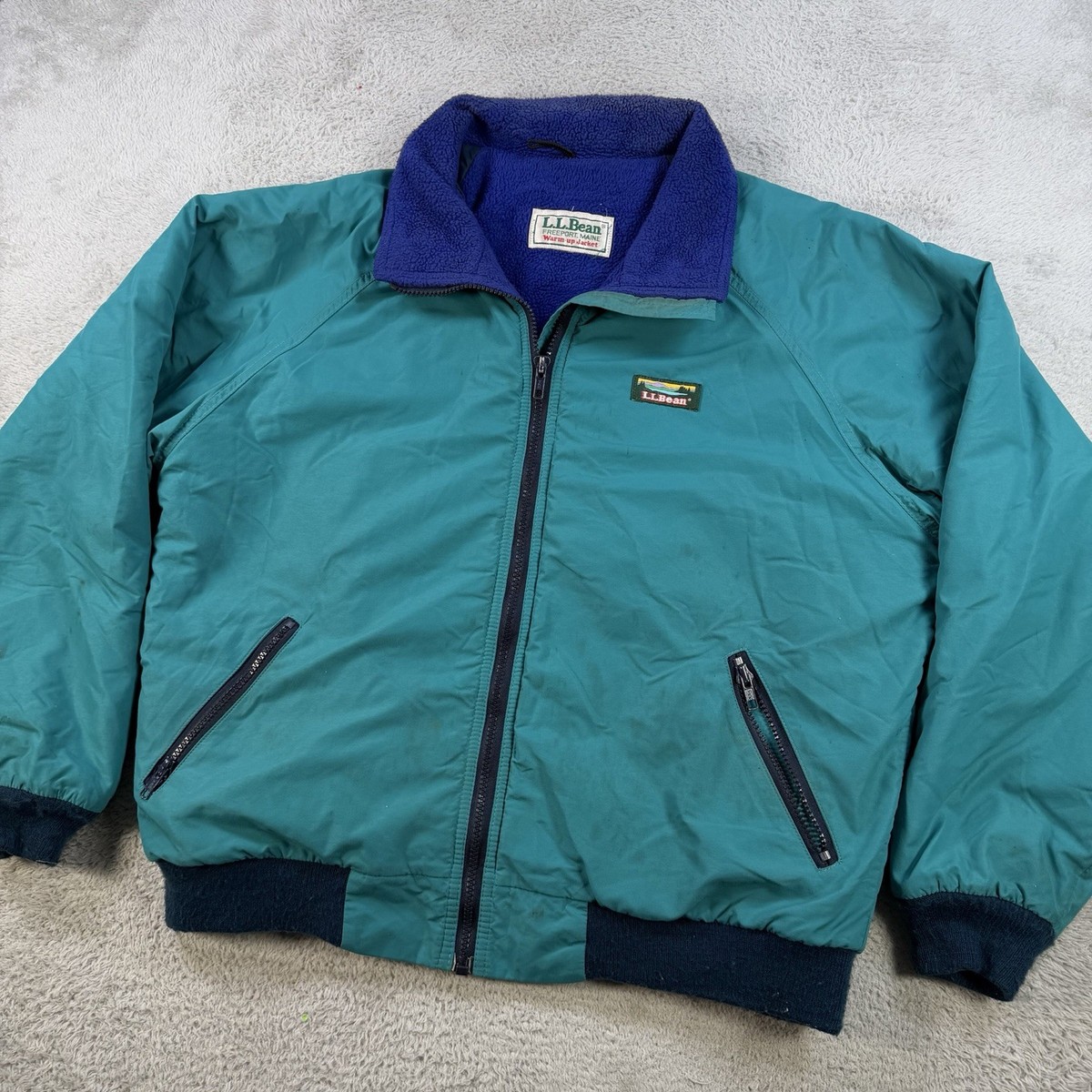 Vintage LL Bean Jacket Mens XL Teal Green Warm Up Fleece Lined 