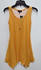 B Famous Sleeveless Striped Sharkbite Dress w/Necklace Womens Large Yellow New 
