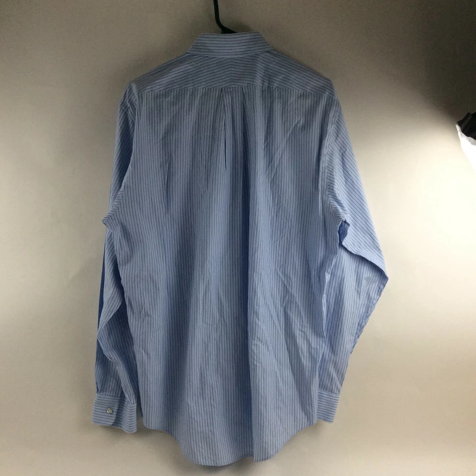 Land's End Shirt Men Size 16-35 Blue Striped Button Down Pinpoint Oxford - Image 2 of 4