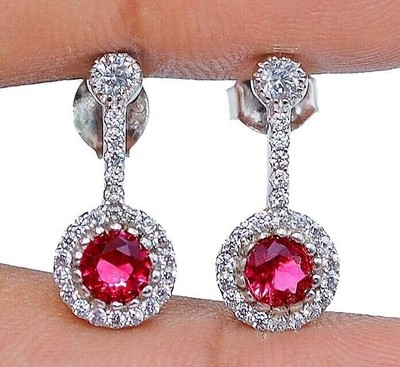 Ohrringe 2 kt behandelter Rubin & weißer Topas 925 massiv Sterlingsilber Schmuck YB1-2