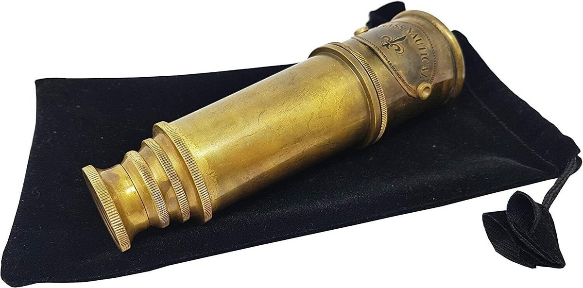 Antique Pirate Telescope - 16" Brass Spyglass With 15x Magnification & Wooden Case, Nautical Decor Collectible