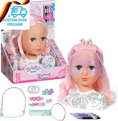 BESUCHE DEN BABY BORN-STORE BABY Born Styling Kopf Kreativ, Frisierkopf Zum Bemalen Mit Hochwertigem Rosa Ha