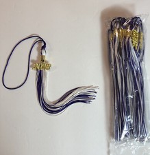 10 Pack Purple White Graduation Tassel With Gold Date Drop 2023 NEW