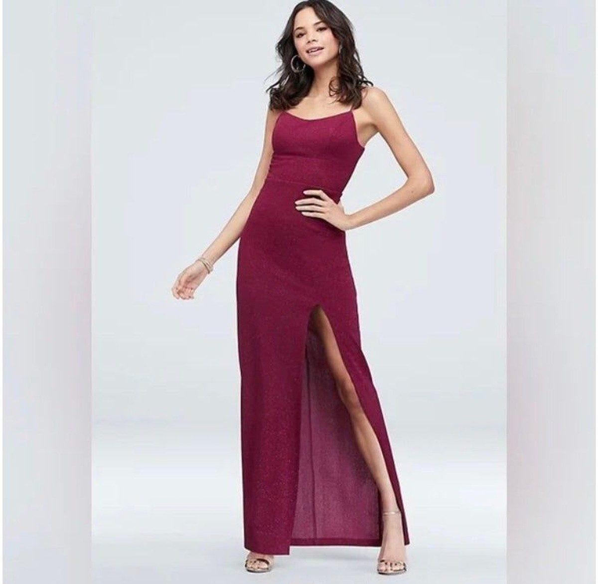 david's bridal red dresses David’s bridal red formal slit dress