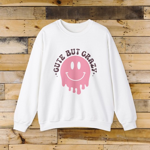 Cute But Crazy Smiley Face Women's Graphic Sweatshirt Cozy Crewneck