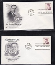 USA 1982 2 FDC WITH CACHETS RALPH BUNCHE 1950 NOBEL PEACE PRIZE WINNER