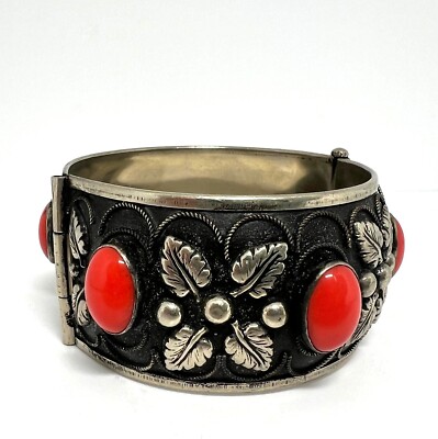 Boho Style Korallenarmband floral versilbert Vintage Unikat Coral bracelet
