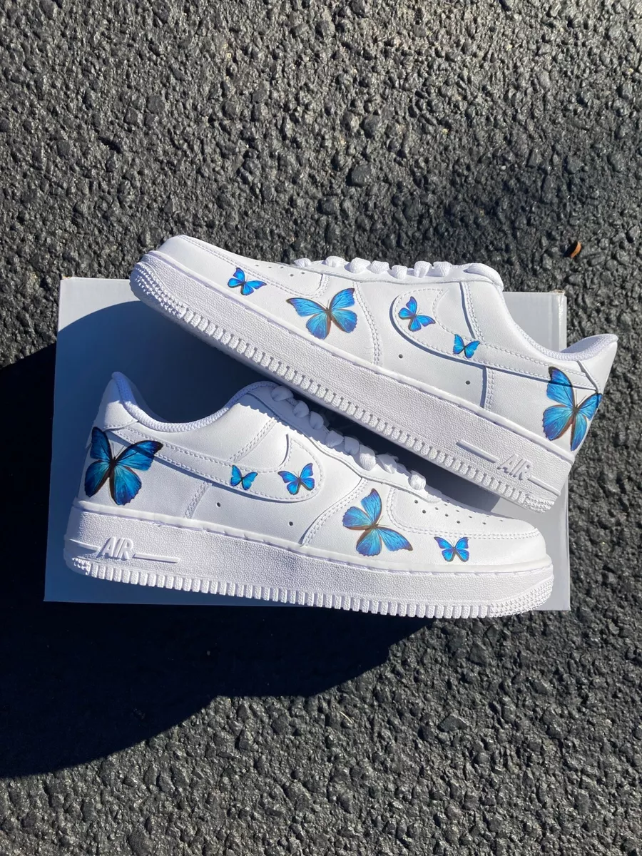 Nike Air Force 1 Mini Butterfly Low Blue Design White Custom Shoes All  Sizes