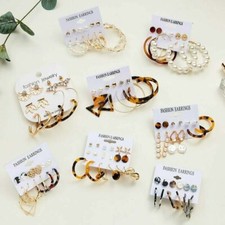 Fashion 6 Pairs/Set Tassel Boho Earrings Set Women Acrylic Hoop Stud Dangle Drop