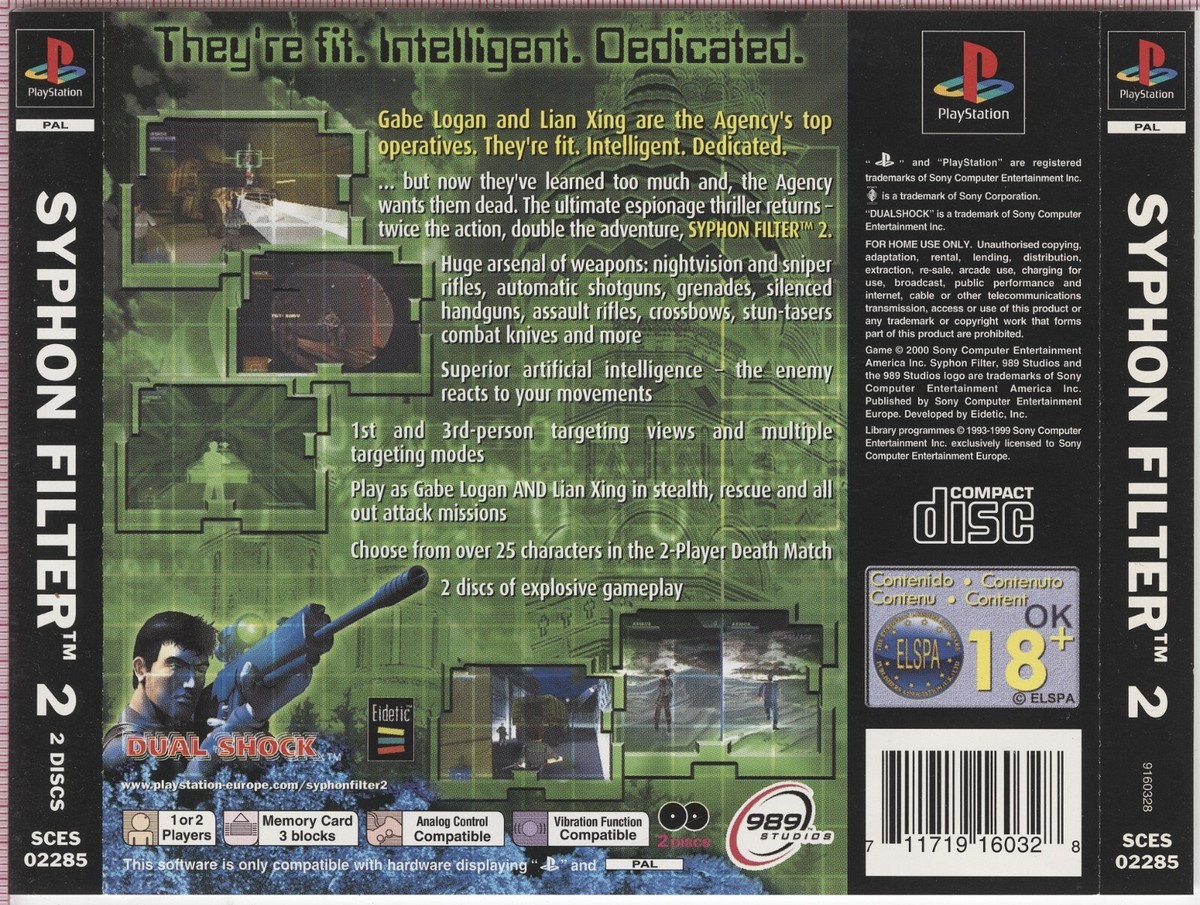Syphon Filter 2 PS1 Inlays Only Front and Back Artwork | eBay