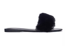 Chinese Laundry Midnight Faux Fur Slide Black Flat Slip On Slipper Shoe Boho 7