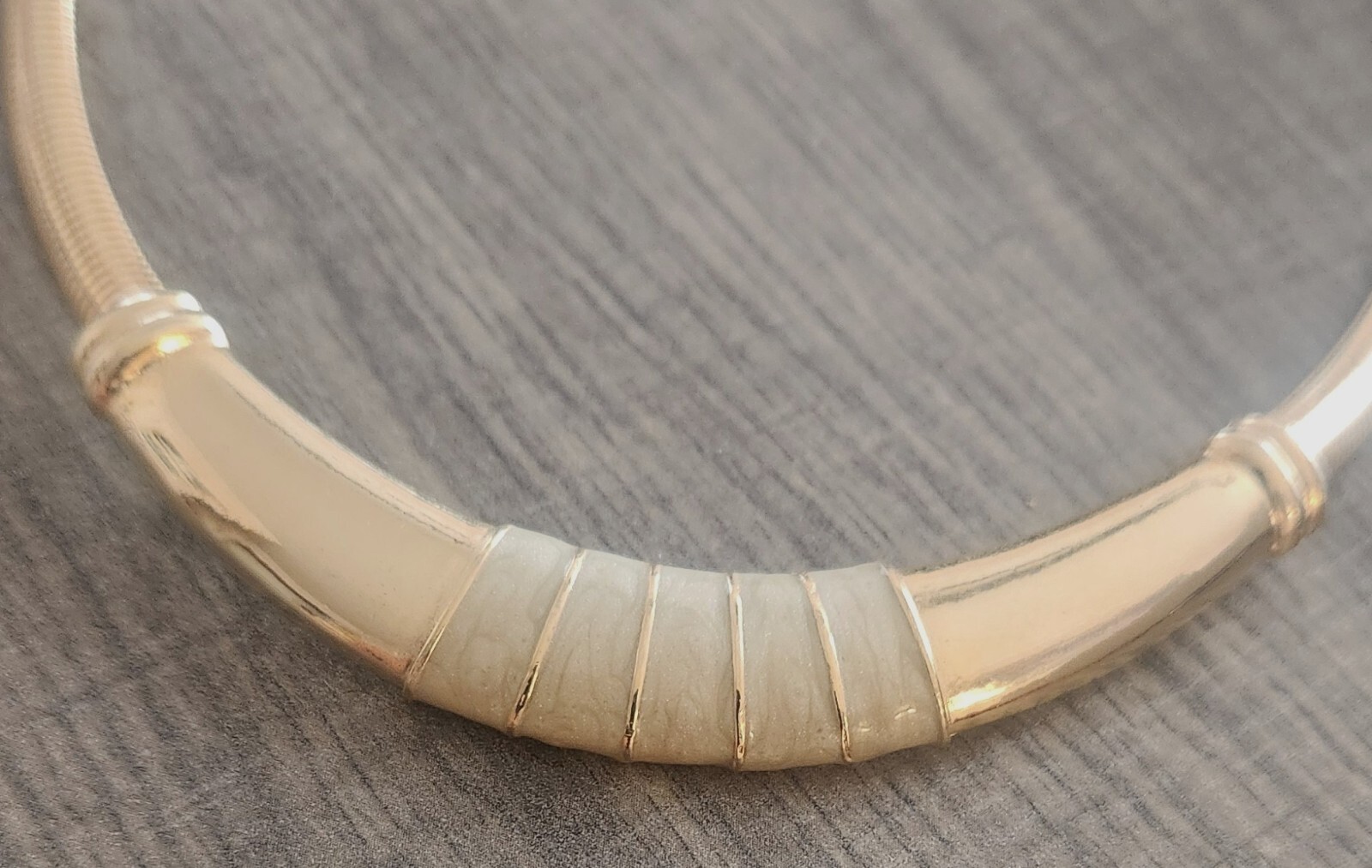 Vintage Modern Tubogas Gold and Enameled Bib Neck… - image 3