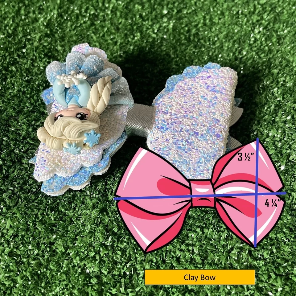 Frozen Inspired Princess Elsa Glitter Snowflake Hair Clay Bow Clip Girls NEW - Image 2 of 4