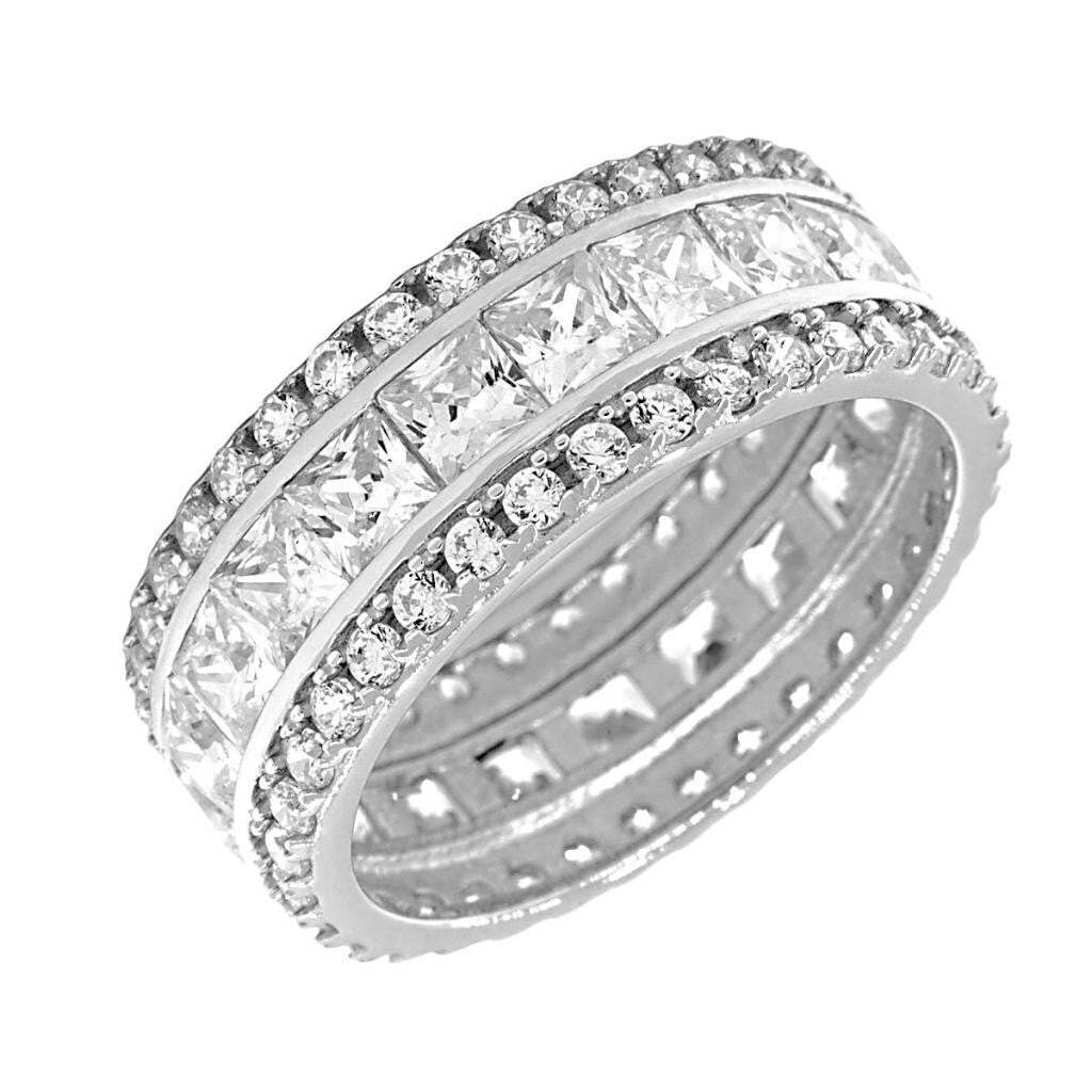 Colorado: 5.8ct Ice on Fire CZ 3 Row Stacked Silver Eternity Band Ring