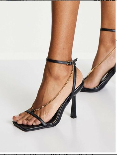 Brand New River Island Black Square Toe Chain Detailed Sandals Sz UK 7 /40  | eBay