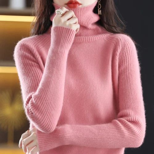 Herbst Winter Damen Pullover 100% Nerz Kaschmir High Neck Pulli Damen Oberteil - Bild 6 von 36