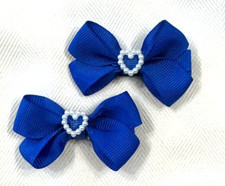Beautiful Heart Pearls Inspired Set of Pig Tail hair bows for girls.