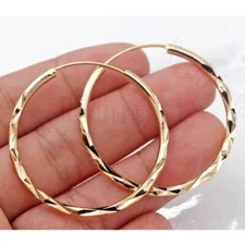 18K Gold Plated Round 40mm 1.5 Inch Large Big Hoop Earrings Diamond-Cut E65
