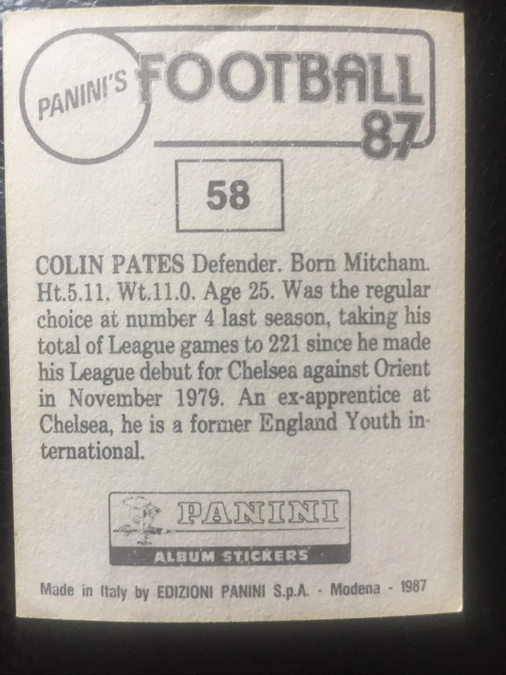 Rare Panini Football 87 # 58 Colin Pates Chelsea - Image 2 of 2