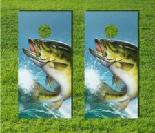 Largemouth Bass Fish Jumping Water Cornhole Board Game Decal Wraps Laminated Bag