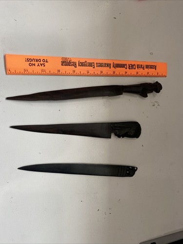Set Of 3 Vintage Hand Carved Ebony Wood Letter Openers - Picture 10 of 10