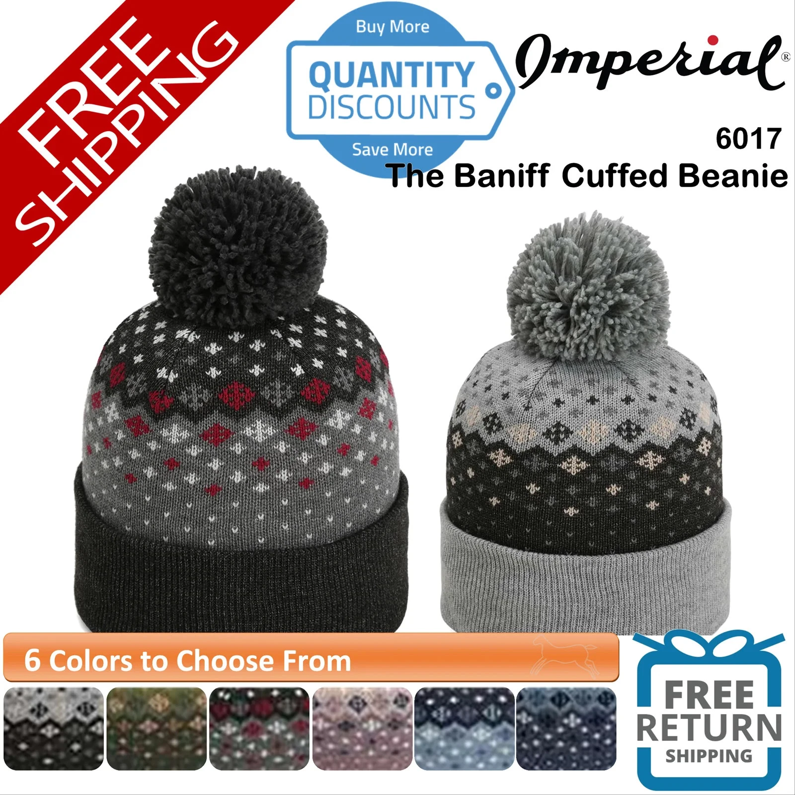 🔥 Imperial Men The Baniff Cuffed Beanie Hat 8" Tall With 3" Cuff Warm 6017