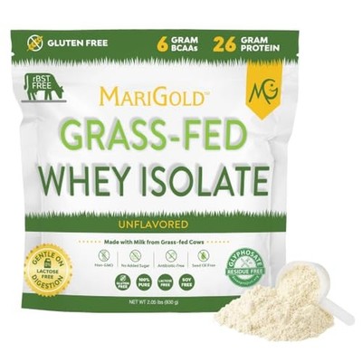 MariGold Grass-fed Whey Protein Isolate, Unflavored - 2lb Bag