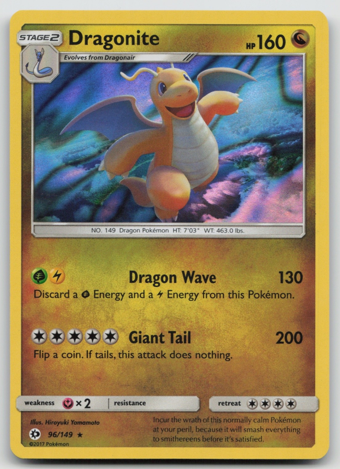 Pokemon Card Dragonite Holo Rare SM Base Set 96/149