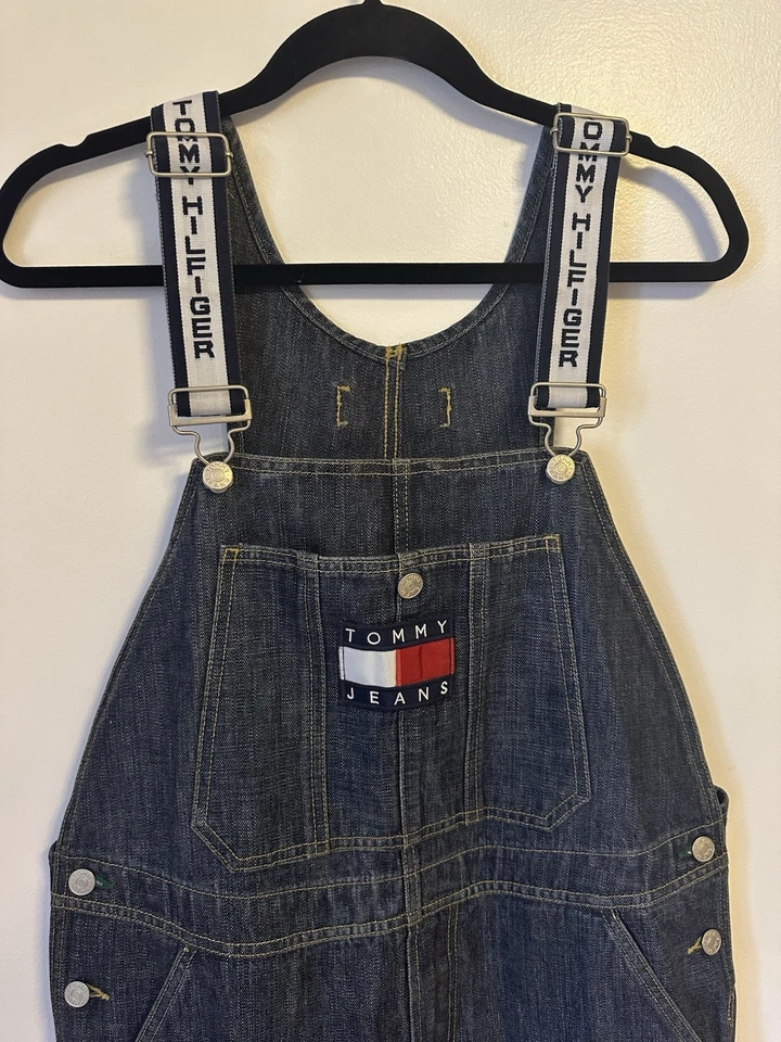 Винтажный комбинезон Tommy Hilfiger белые ремни 90-х Y2K Tommy джинсы синий средний - Изображение 3 из 4
