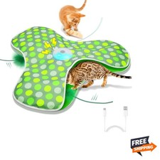 Interactive Cat Toys Rechargeable,Moving Concealed Feathers,Real Mouse Squeak...