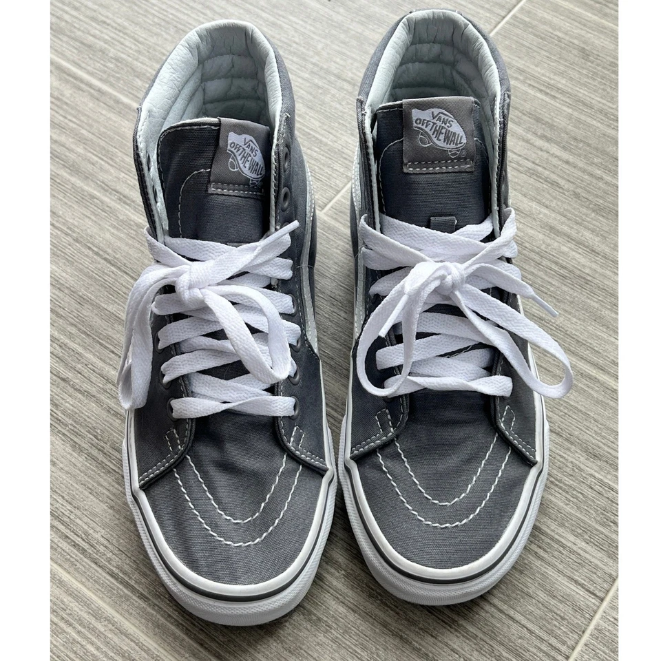 Vans Sk8 Hi высоты верхний холст коньков туфли серый белый шнурует вверх мужчин 4,5 женщин 6 - Изображение 2 из 4