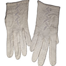 VTG 1950s White Beaded Cotton Dress Gloves Double Woven Women  s Sz 6.5