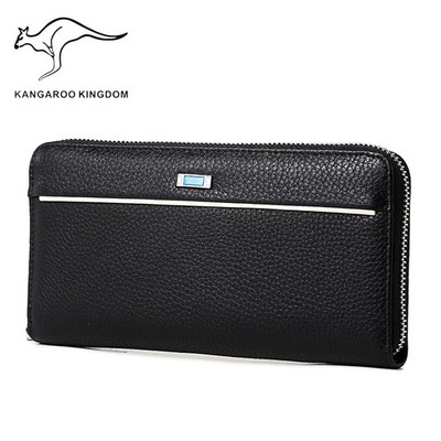 Kangaroo Kingdom Men Wallets Genuine Leather Long Wallet Male Zipper Bags Purse