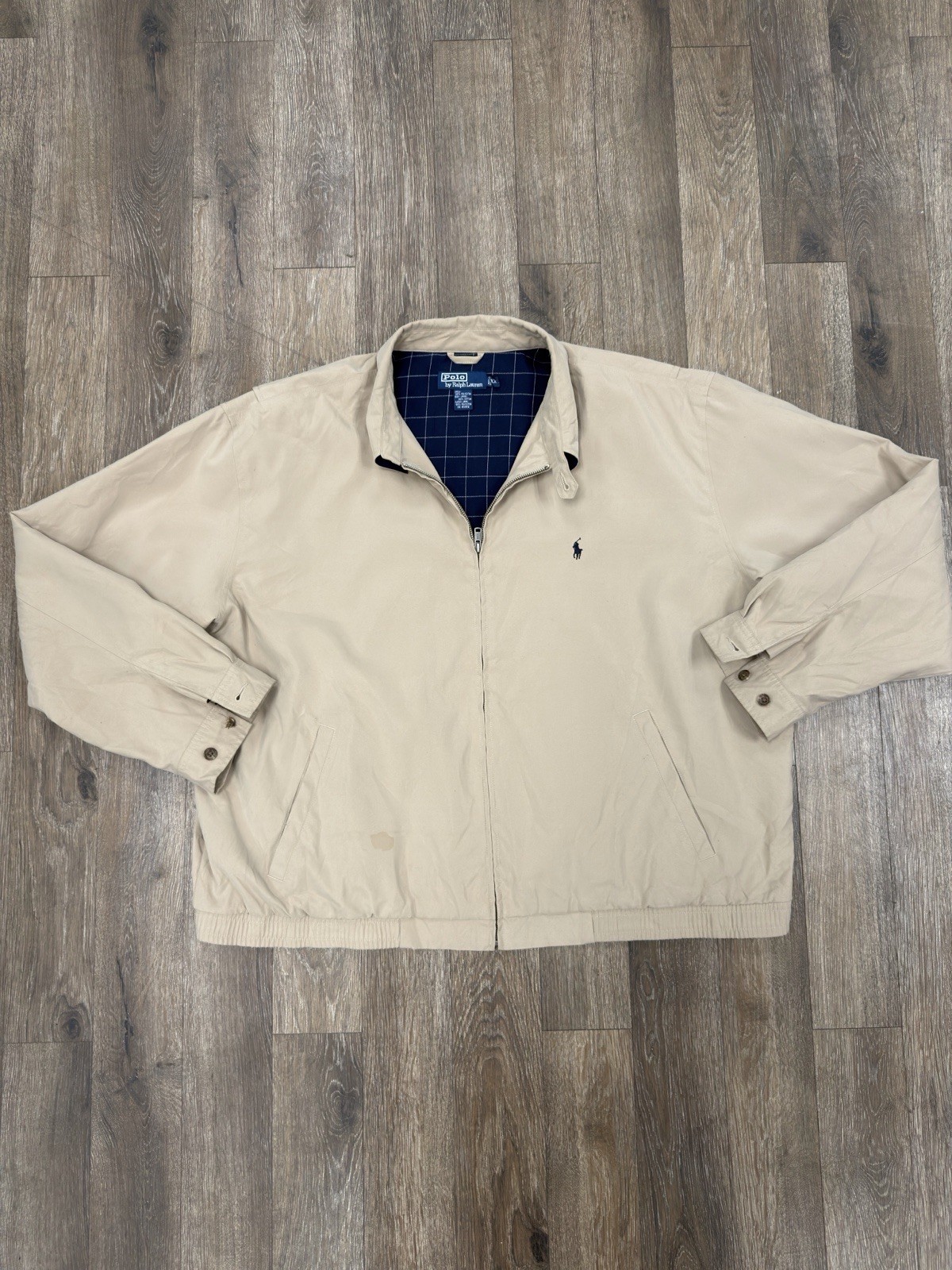 Vintage Polo Ralph Lauren Harrington Jacket Mens 2XL Tan Plaid Lined Zip