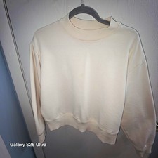 Women's White Crewneck Fleece Sweatshirt Relaxed Fit Athleisure Cotton M