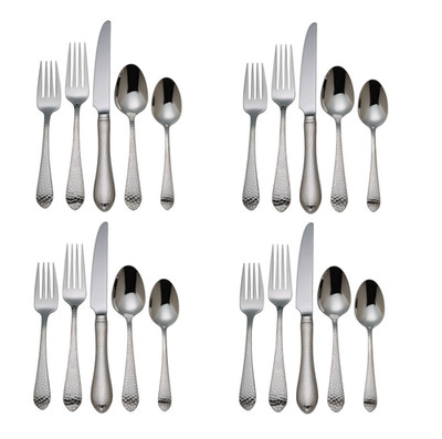 Reed & Barton Hammered Antique 18/10 Stainless Steel 20pc. Flatware Set