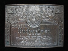 OB15111 VINTAGE 1970s  GENUINE BUDWEISER LAGER BEER  BOOZE BRASSTONE BUCKLE