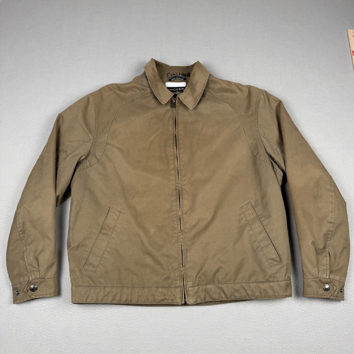 Dockers Mens Harrington Jacket Large Khaki Tan Quilt Lined Full 
