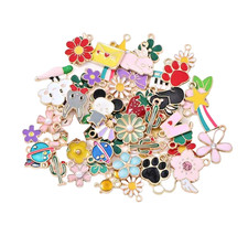 Mixed Gold Plated Enamel Pendant Charm Set 50 pcs Colorful DIY Jewelry