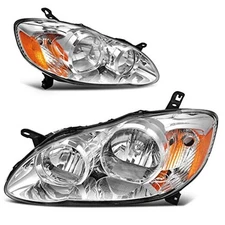  Headlight Assembly Chrome Housing Amber Reflector Clear Lens Fit 03-08 Corolla