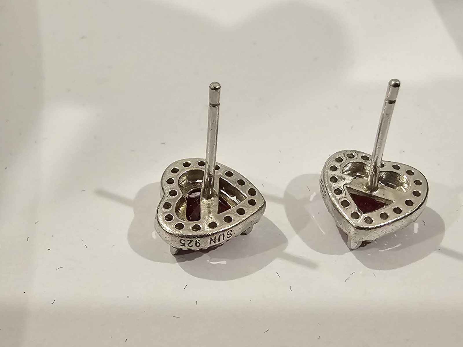 Heart Shaped Lab Created Ruby Earrings - image 6