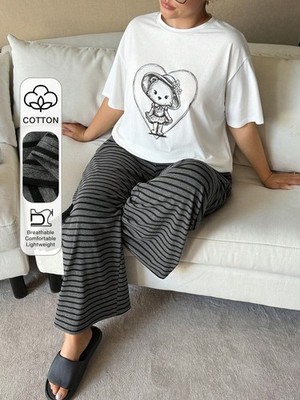 Plus Size 2 teiliges Damen Loungewear Set mit Cartoon Muster und Billig24