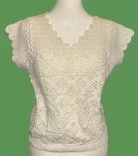 Vintage Handmade Crochet Sweater Vest Cream Boho Cottagecore Fitted Blouse