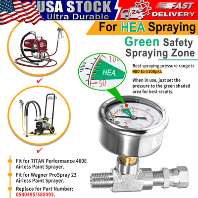 #ad #ad 0580495 580495 HEA Airless Spray Pressure Gauge with T Piece 1 4quot; NPT for Titan $28.99