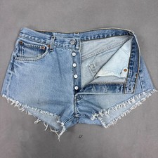Levis 501 Cut Off Shorts Womens 32 Blue Button Fly Denim Jean Cheeky Daisy Duke