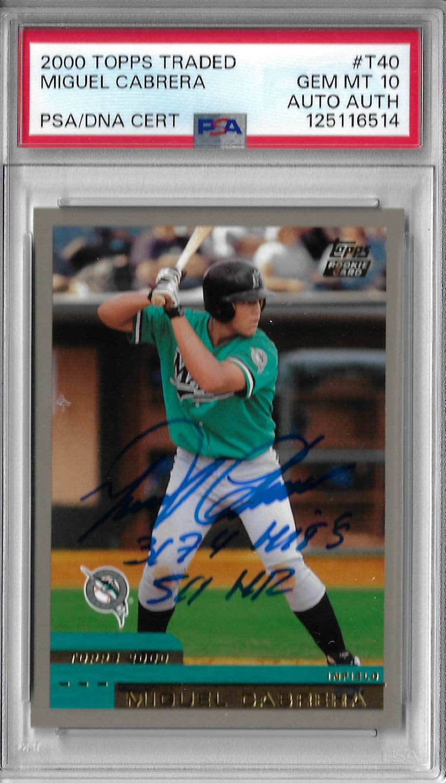 Miguel Cabrera Autographed 2000 Topps Traded T40 Rookie Card PSA 10 TIGERS HOFER view 5