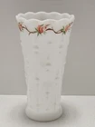 Vintage Hand Painted Milk Glass Vase White Tear Drop Pearl Dot Scalloped Edge 7"