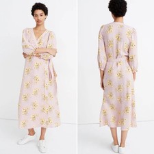 Madewell Linen-Blend Ruffle-Cuff WrapDress in Dutch Dandelions Spring Small