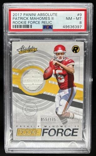 2017 Panini Absolute Patrick Mahomes  Rookie Force Jersey RC #/175 PSA 8 Chipped